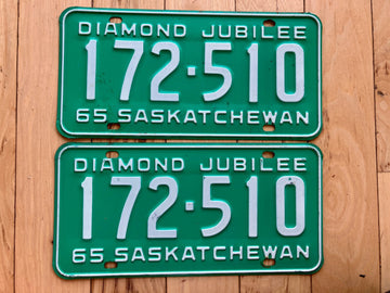 Pair of 1965 Saskatchewan Diamond Jubilee License Plates