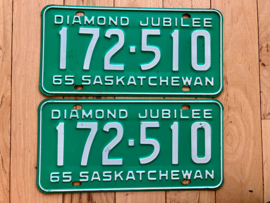 Pair of 1965 Saskatchewan Diamond Jubilee License Plates