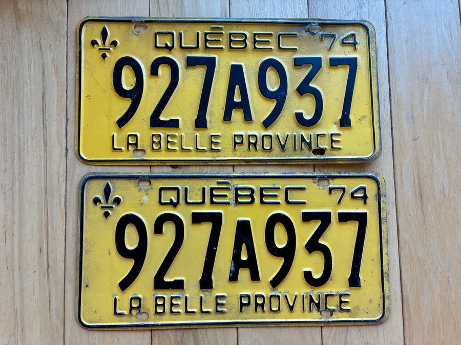 1974 Pair of Quebec License Plates