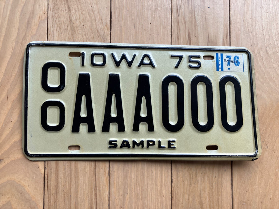 1975 Iowa Sample License Plate W/1976 Tab
