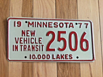 1977 Minnesota New Vehicle Transit License Plate