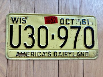 1961 Wisconsin License Plate W/ 1962 Tab