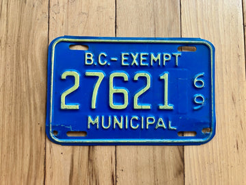 1969 British Columbia Municipal Exempt License Plate