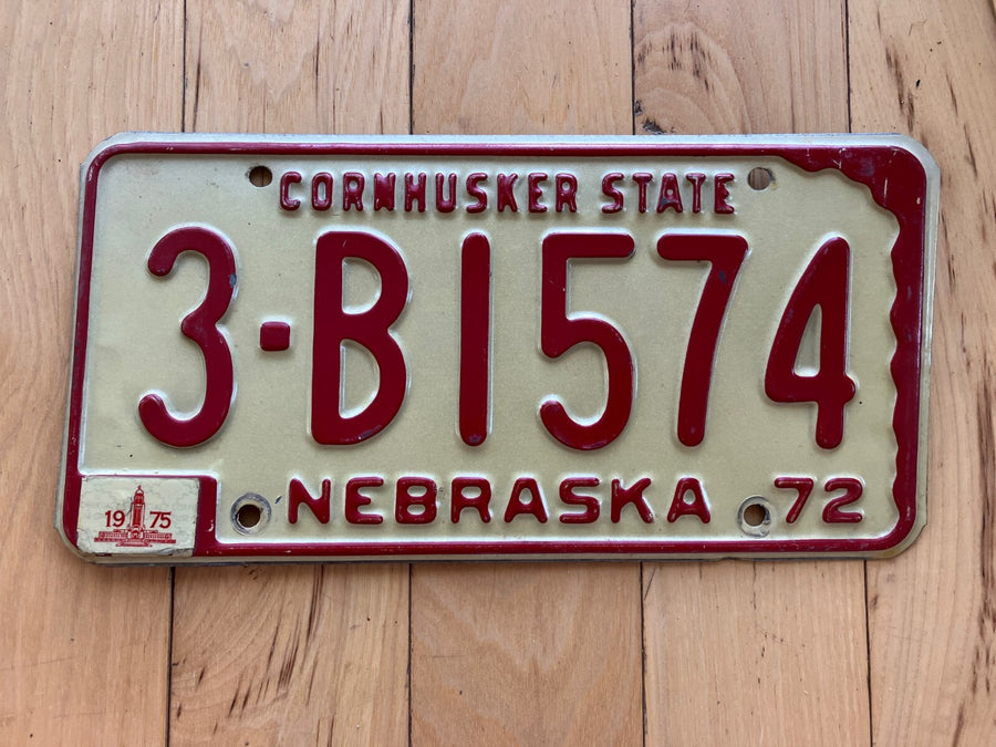 1972 Nebraska License Plate W/ 1975 Tabs