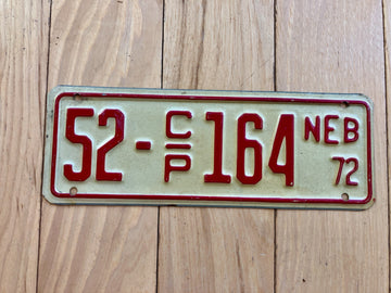 1972 Nebraska Cabin Permit License Plate