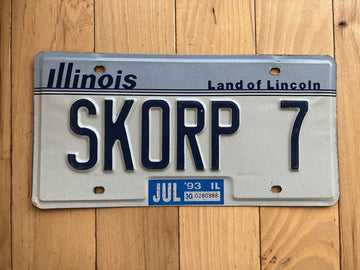 1993 Illinois Vanity License Plate - SKORP 7