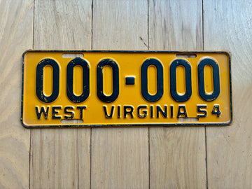 1954 West Virginia Sample License Plate