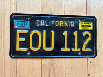 1963 Base California License Plate W/ 1966 & 1967 Tabs