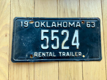 1963 Oklahoma Rental Trailer License Plate