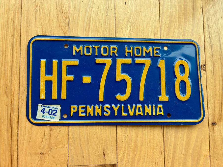 2002 Pennsylvania Motor Home License Plate