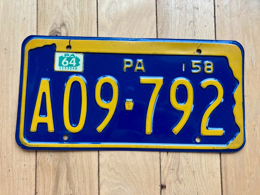 1958 Pennsylvania License Plate W/ 1964 Tab