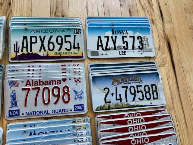Lot of 100 License Plates- 20 Versions, 5 of Each in Craft Condition