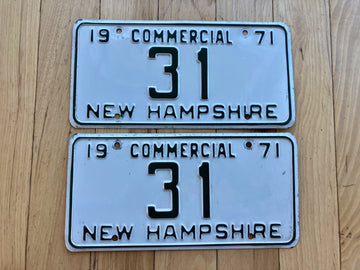 Pair of 1971 New Hampshire Commercial License Plates - Low Number