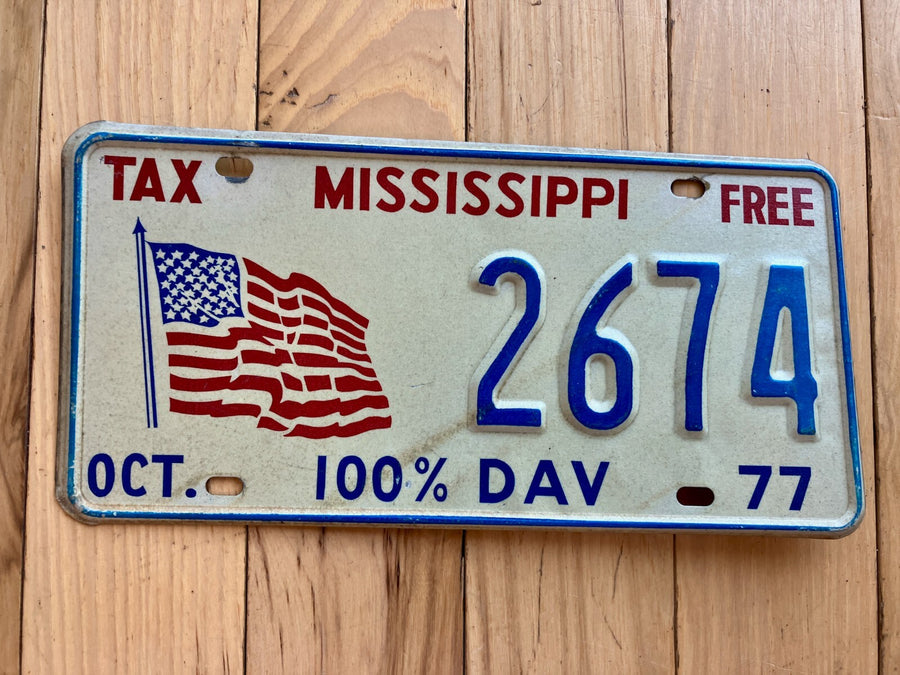 1977 Mississippi 100% DAV License Plate