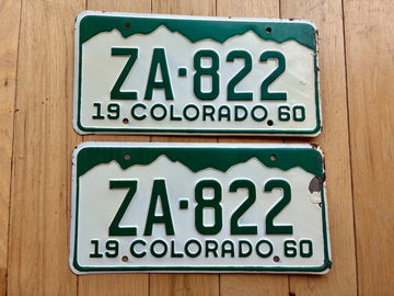 Pair of 1960 Colorado License Plates - Minor Chipping on Right Side