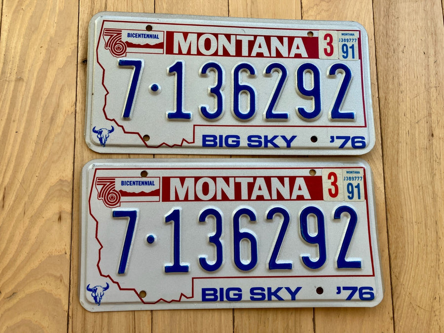 Pair of 1976 Montana License Plates W/ 1991 Tabs