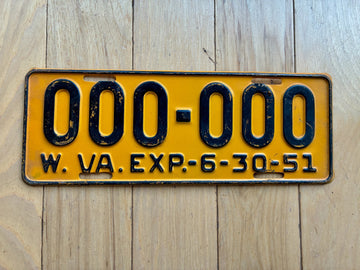 1951 West Virginia Sample License Plate