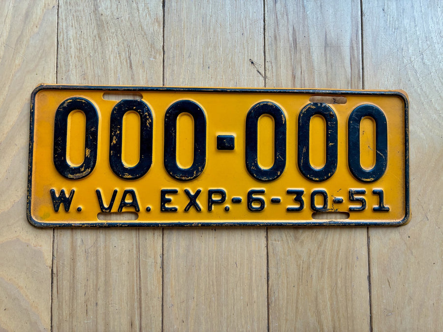 1951 West Virginia Sample License Plate