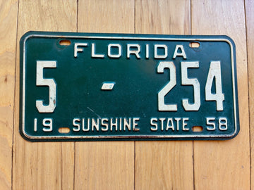 1958 Florida License Plate - Not YOM Clear
