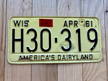 1961 Wisconsin License Plate W/ 1962