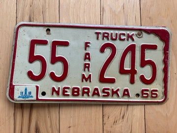 1966 Nebraska Farm Truck License Plate W/1968 Tab