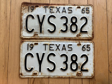 Pair of 1965 Texas License Plates - Check With DMV For YOM