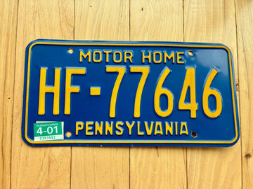 2001 Pennsylvania Motor Home License Plate
