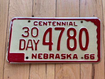 1966 Nebraska 30 Day License Plate