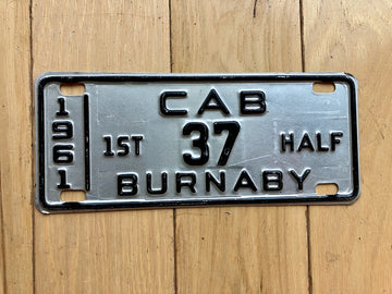 1961 Burnaby British Columbia Canada Cab License Plate