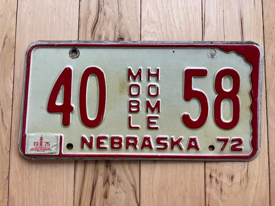 1972 Nebraska Mobile Home License Plate W/ 1975 Tab