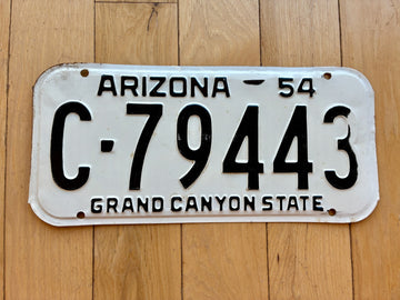 1954 Arizona Pima County License Plate- MVD YOM Clear