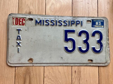 1982 Mississippi Taxi License Plate
