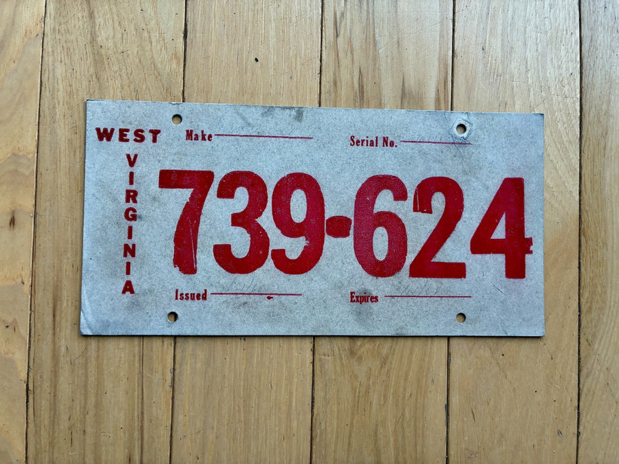 1963 West Virginia Temporary (Paper) License Plate