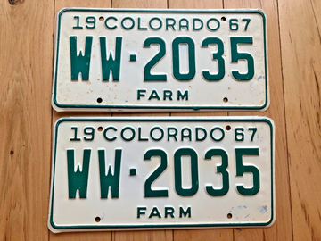 Pair of 1967 Colorado Farm License Plates