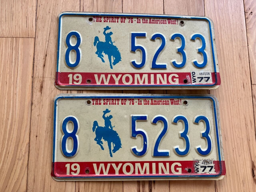 Pair Of 1977 Wyoming License Plate