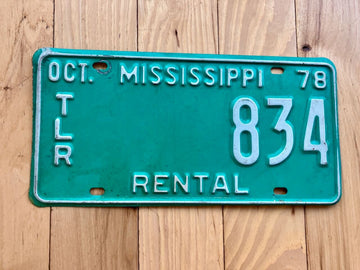1978 Mississippi Rental Trailer License Plate