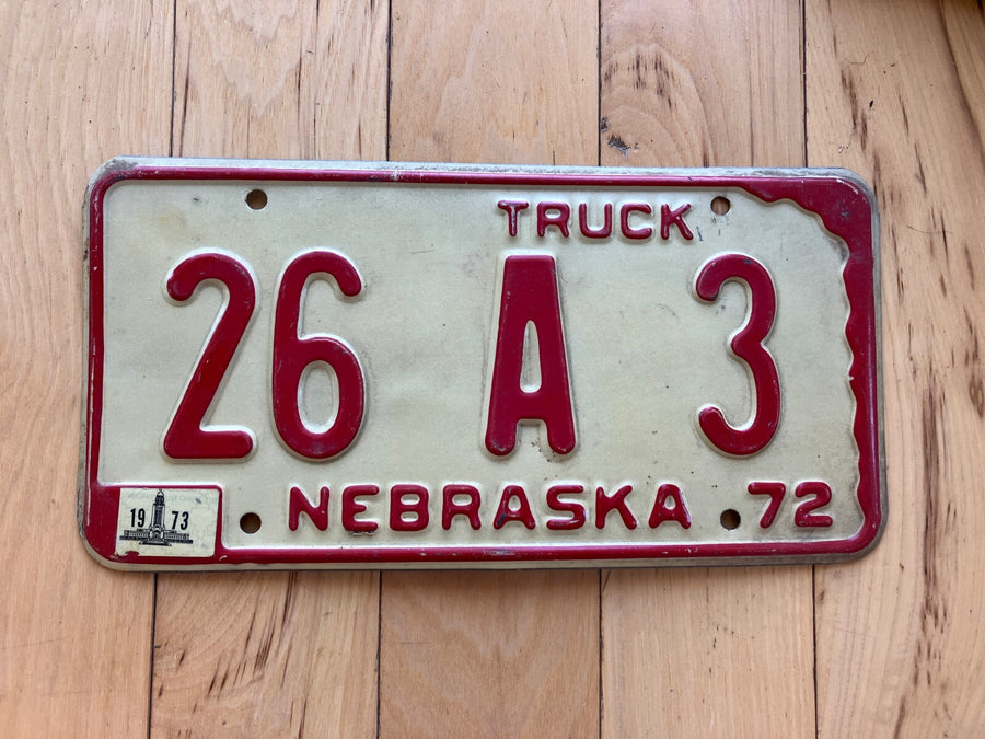 1972 Nebraska Truck License Plate W/ 1973 Tab