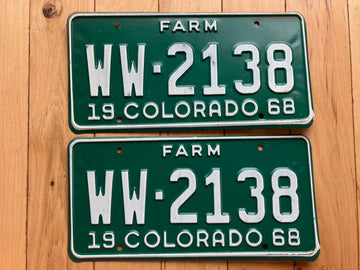 Pair of 1968 Colorado Farm License Plates