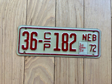 1972 Nebraska Cabin Permit License Plate