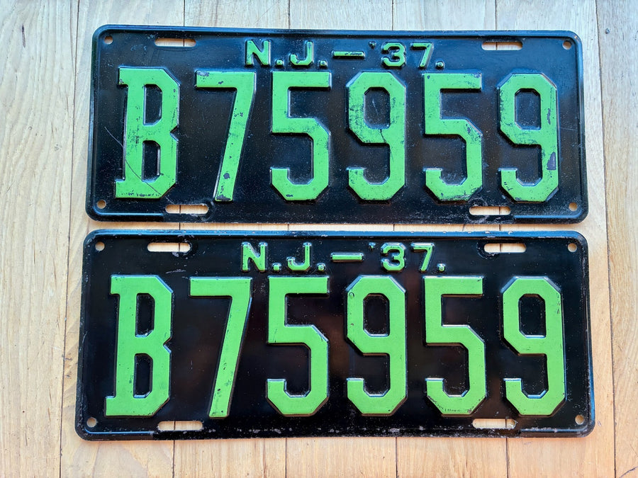 Pair of 1937 New Jersey License Plates