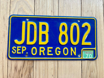 1960s Oregon License Plate With 1970 Tab