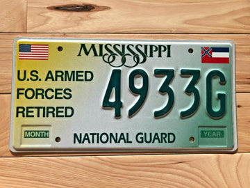 Mississippi US Armed Forces Retired, National Guard License Plate