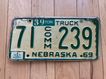 1969 Nebraska Commercial Truck License Plate W/ 1971 Tab