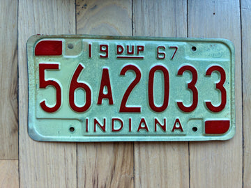 1967 Indiana Duplicate License Plate
