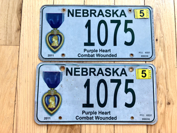 Pair of 2017 Nebraska Purple Heart Veteran License Plates