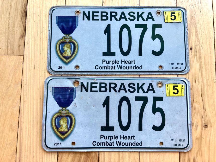 Pair of 2017 Nebraska Purple Heart Veteran License Plates