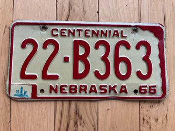 1966 Nebraska Centennial License Plate W/1968 Tab