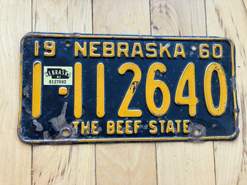 1960 Nebraska License Plate W/ 1961 Tab