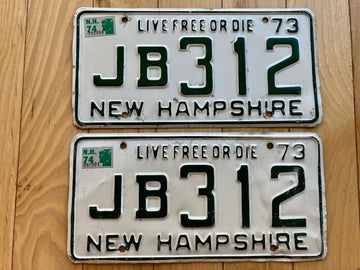 1973 New Hampshire License Plate Pair W/1974 Tabs