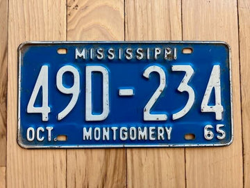 1965 Mississippi Montgomery County License Plate